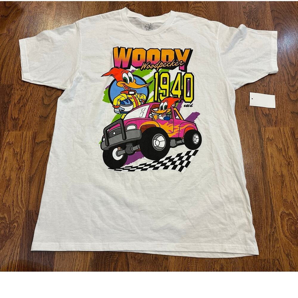 Woody Woodpecker 1940 Cartoon Race Graphic T Shirt Cotton Large NWT VTG Style